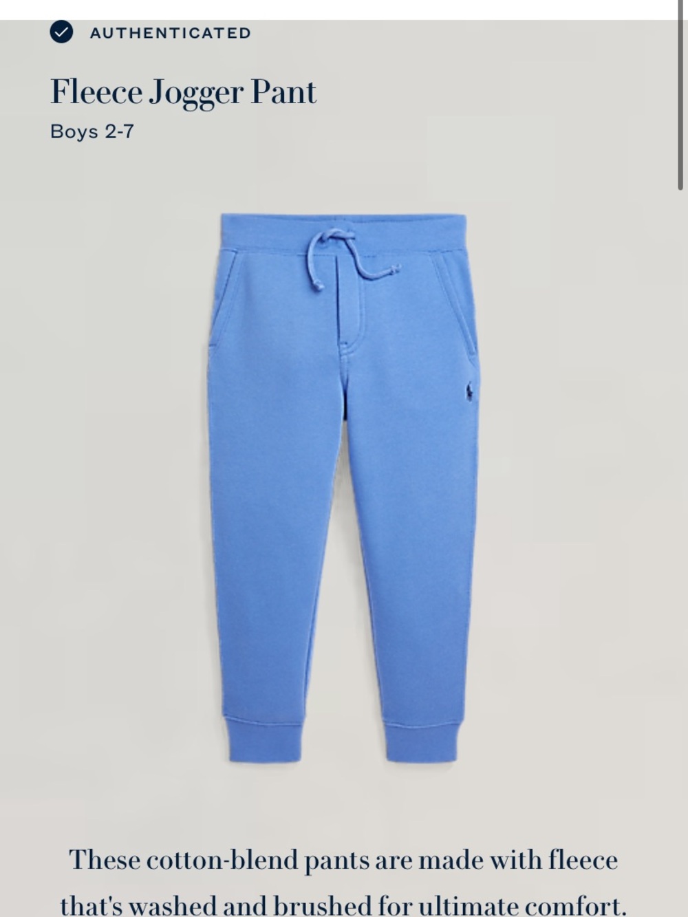 Ralph Lauren Light Blue Fleece Jogger Pants for Kids